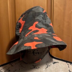 Kids Camouflage Bucket Hat with Orange Accents & Velcro chin strap